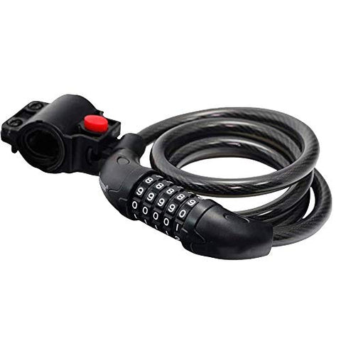 Image of Mayan Cobra Cycle Cable Lock, Helmet Lock, Self Coiling 5 Digit Resettable Number Combination Cable Bike Locks, 4 Feet x 1/2 Inch