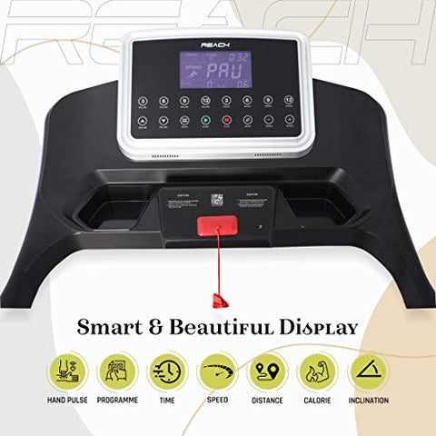 Image of Reach T-601 5.5 HP Peak Foldable Treadmill | Auto Incline with Powerful Motor for Jogging Running Fitness | For Home Gym Cardio | Max User Weight 110 Kgs | With 15 Preset Workouts & LCD display