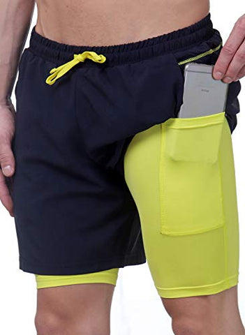 Image of TRUEREVO 7 Inch Men's 2-in-1 Sports Shorts with Phone Pocket (Dark Navy, Medum)