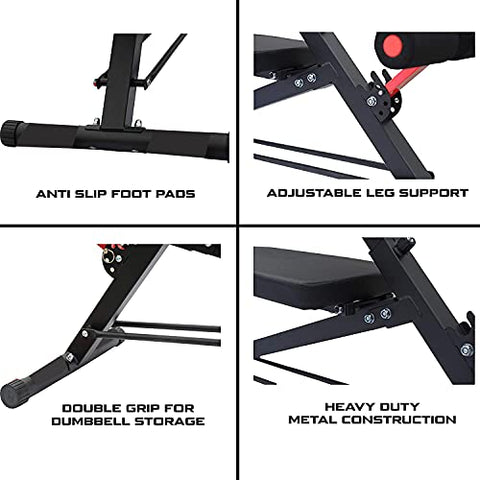 Image of Kobo EB-1013 Steel Multi Function Imported 10 Exercises Adjustable Dumbbell Bench with Preacher Curl for Home Gym (Black/Red)