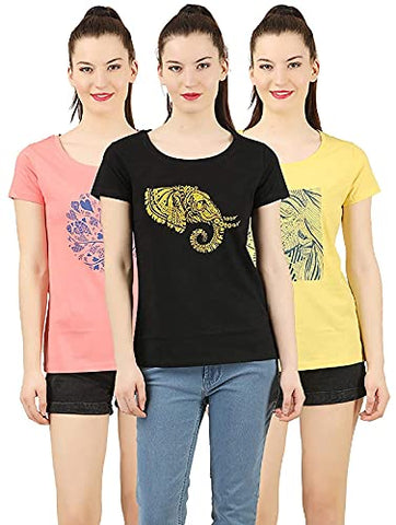 Image of LAYA Women's T-Shirt (Pack of 3) (LA/SUNRISE/PACKA_Assorted_XX-Large)