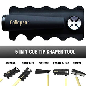 Collapsar Pool Cue Tip Repair Tool 5-in-1 Billiard Accessories Shaper/Scuffer/Aerator/Burnisher/Radius Gauge