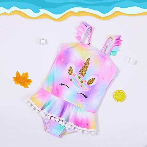 Image of ICOSY Girls One Piece Swimsuits Unicorn Bathing Suit for Girls Swimming Suit Toddler Kids Tankini Swimwear Beachwear