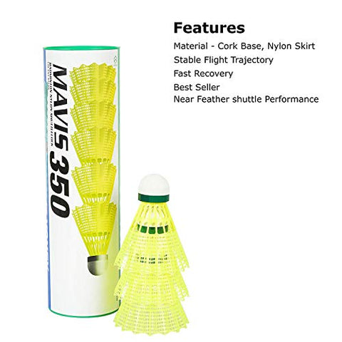 Image of Yonex BG 65 Nylon Badminton String, Senior 0.70mm (White)+Yonex Mavis 350 Green Cap Nylon Shuttlecock (Yellow)