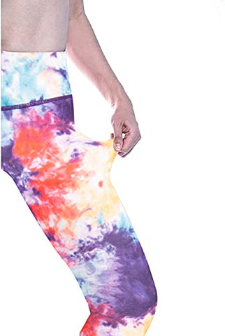 Image of Women's High Waist Workout Leggings with Pockets Naked Feeling Yoga Pants Tummy Control Sports Activewear Tights, Tie Dye Blue, Large