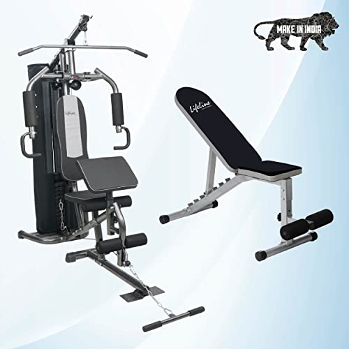 Lifeline Fitness HG-005 Home Gym with LB-311 Adjustable Bench (8 Levels), Multipurpose All in One Home Gym Workout Combo