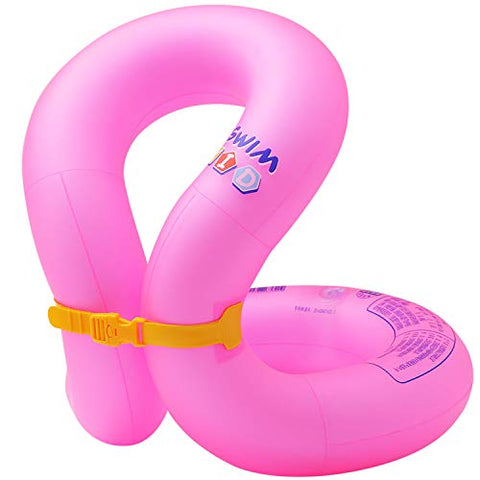 Image of Floaties Swim Vest, Portable Inflatable Pool Floats Swimming Ring with Adjustable Safety Buckle, Safety Swim Arm Bands with Double Surround Air Bag, Durable Float Tube for Kids,Pink,M(weight:52-90lbs)