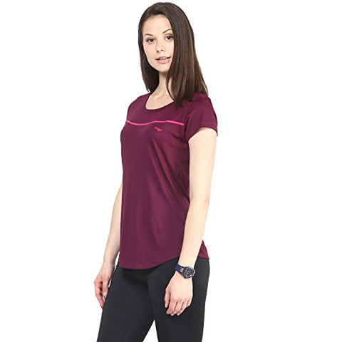 Image of berge' Ladies Polyester Dry Fit Western Shirts & Tshirts for Women, Quick Drying & Breathable Fabric, Gym Wear Tees & Workout Tops (Wine Colour) L
