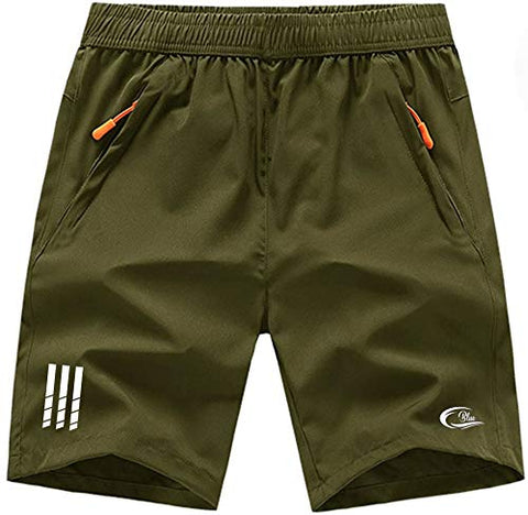 Image of CBlue Men's Outdoor Quick Dry Lightweight Sports Shorts Zipper Pockets (Small, Army)
