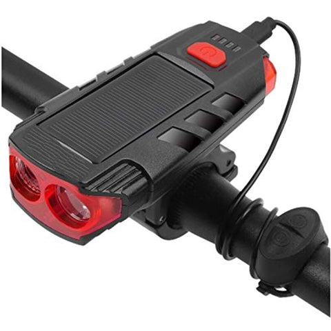 Image of Fastped Bicycle Horn 2 Eyes Front Light Solar With Usb Charging Battery Bike Light With Two Back Lights(Black)
