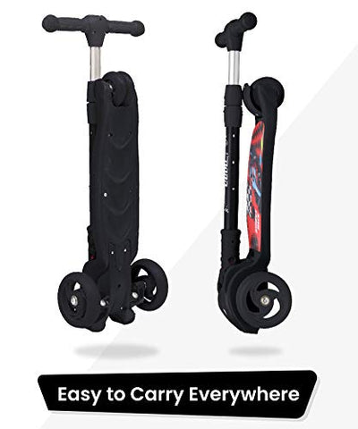 Image of R for Rabbit Road Runner Kick Scooter for Kids of Above 3 Years, Skating Scooter for Boys, Girls, Scratch Free LED PU Wheels, 4-Level Adjustable Handlebar & Foldable Design & Wide Standing Board, Weight Capacity 75Kgs ( Black)