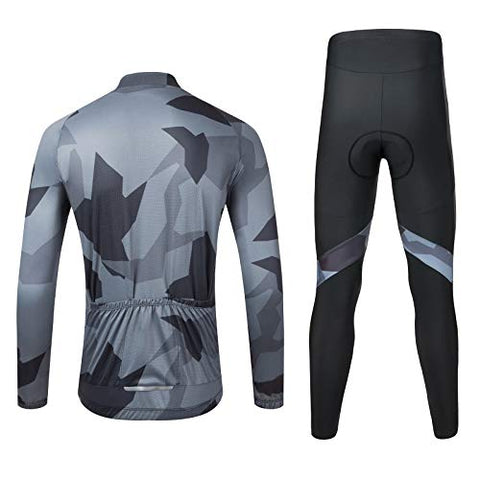 Image of Men's Cycling Jersey Set Long Sleeve MTB Road Bike Clothing with 3D Padded Shorts Breatbale/Quick-Dry Riding Outfit Camo/Black