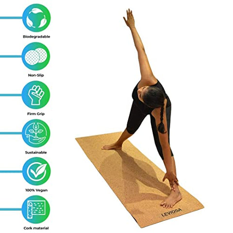 Image of LEVIOSA Cork Yoga Mat with Carry Strap (5mm, Brown)