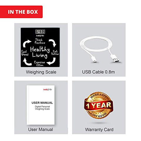 Image of Healthgenie Digital Weight Machine, Weighing Machine For Human Body Digital Weighing Scale, With USB Charging & 1 Year Warranty (Healthy Living), Black.