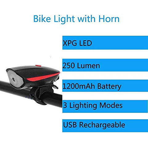 Image of ASkyl Waterproof Rechargeable Bike Bicycle 3 Mode Light with Loud Horn (Multicolor)
