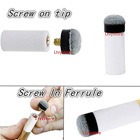 Image of Ltvystore 13mm Soft Grey Cue Tips Billiard Replacement Screw-on Tips with White Pool Cue Stick Ferrules, Durable Professional Snooker Cue Replacement Parts Stick Repair Tool Set, Pack of 30 (13mm)