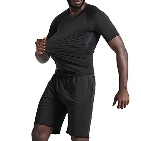 Image of BUYJYA 5Pcs Men's Compression Pants Shirt Top Long Sleeve Jacket Set Suit (WUXIU-Black, S)