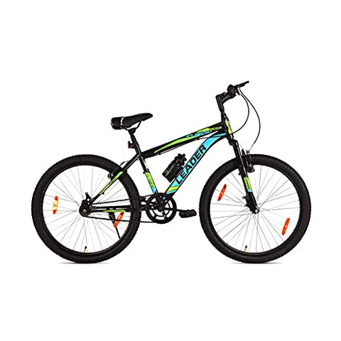 Image of Leader Men's Single Speed & Front Suspension Without Gear Fusion MTB 26T Mountain Bicycle (Black & Green, 18", 26")