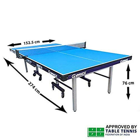 Image of Gymnco Robust High Tech Table Tennis Table with 25 mm Top and 100 mm Stopper Wheel (Free TT Table Cover + 2 TT Racket & Balls)