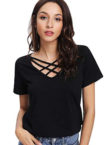 Image of Fabricorn Combo of Plain Stylish Black and White V-Neck Cotton Tshirt for Women (Black and White, Small)