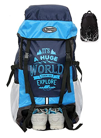 Image of POLESTAR Xplore 55 L Hiking/ Trekking/ Camping/ Travelling Rucksack Backpack with rain cover, shoe compartment, suitable for both men & women, water resistant & durable, made with polyester, 1 year warranty - Sky Blue