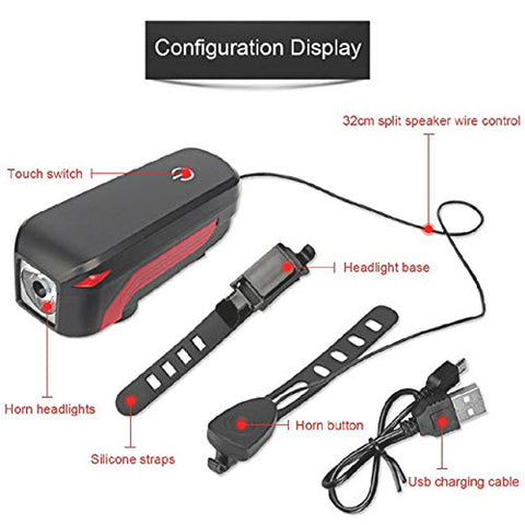 Image of FASTPED 350LM 3 Modes Standard USB Charging 2000mAh Battery Bike Light with 120db Horn Single Item (Multicolor)