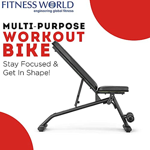Image of FITNESS WORLD Home Multi Functional Weight Workout Strength Training Multi-Purpose Fold able Incline Decline Exercise Bench for Home Gym, for Full Body Workout (Home Bench, 215 kg Limit)