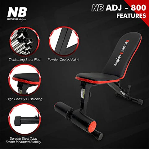Image of National Bodyline Manual Adjustable Weight Bench Full Body Workout Machine, Foldable Inclined Decline Flat Fitness Home Gym Bench Press ( Black) - Weight Capacity: 150 Kg