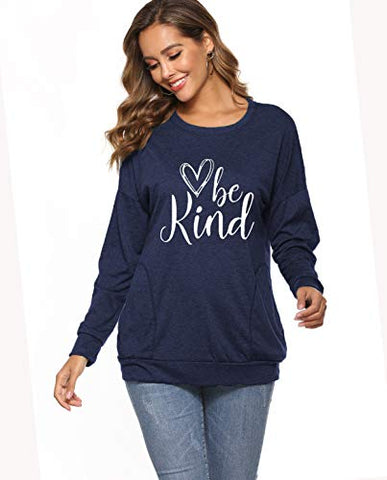 Image of ZILIN Women's Casual Letter Print Crewneck T-Shirt Long Sleeve Tunic Tops Sweatshirt with Pockets