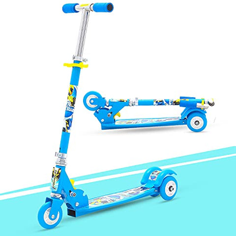 Image of GoodLuck Baybee Skate Scooter for Kids 3 Wheel Lean to Steer 3 Adjustable Height with Suspension for Kids Boys & Girls- Blue