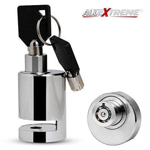 Image of Allextreme EXHDBL1 Stainless Steel Heavy Duty Painted Finish Disc Brake Anti Theft 7mm Pin Wheel Locking Security Lock for Bike and Motorcycle (Chrome )