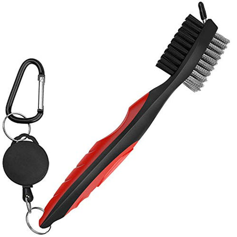 Image of Pack of 2 Golf Brush Club Groove Cleaner with 2 Ft Retractable Zip-line and Aluminum Carabiner Cleaning Tools Lightweight and Stylish (Black+Red)