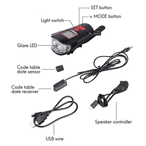Image of Lista USB Rechargeable LED Bicycle Front Light, Bike Speedometer Odometer, Bicycle Horn Loud, 3 in 1 Bike Headlight with LCD Display Mountain Bike Cycling Accessories