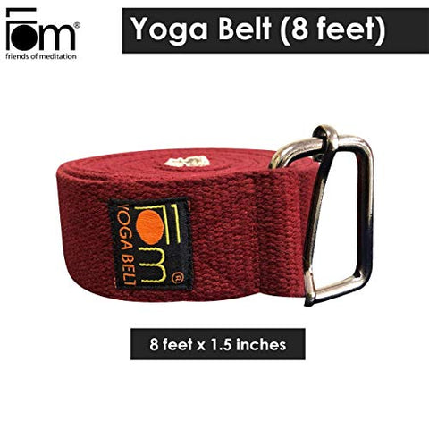 Image of Fom (Friends Of Meditation) Yoga Belt (8Ftx1.5€): Best For Daily Stretching, Yoga, Pilates, Physical Therapy, Fitness - Cotton, Maroon