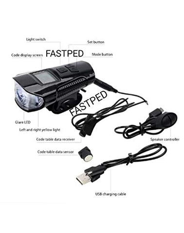 Image of FASTPED New Smart Bike Accessories Motor Handlebar Front 3 in 1 USB Rechargeable Power Display Speedometer Electric Horn Bike Light, plastic