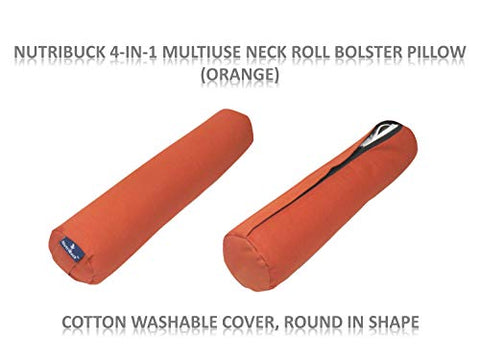 Image of NutriBuck™ Buckwheat Hull Neck Roll Bolster Support Pillow 20" x 3.5" | with Removable/Washable Cotton Cover | Reduces Stress on Spine, Neck Pain | Effective Support for Side and Back Sleepers | (Orange)