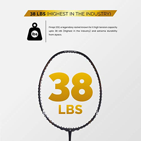 Image of Apacs Finapi 232 (38 LBS, Mega Tension) Graphite Unstrung Badminton Racket with Cover (Black)