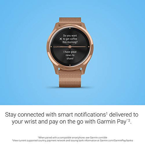 Image of Garmin vívomove Luxe, Hybrid Smartwatch with Real Watch Hands and Hidden Color Touchscreen Displays, Rose Gold with Rose Gold Milanese Band