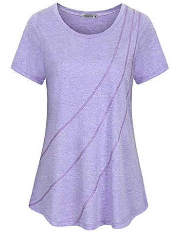 Image of MOQIVGI Yoga Tops for Women Short Sleeve,Fashion 2020 Plain Gym Tunics Ladies Casual Summer Crew Neck Moisture Wicking Quick Dry Sport Workout T Shirts Purple Medium