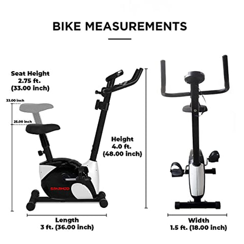 Image of SPARNOD FITNESS SUB-52 Upright Exercise Bike for home gym - LCD Display, Height Adjustable Seat, Compact design 4Kg Flywheel and Heart Rate Sensors Perfect Cardio Exercise Cycle Machine (Black/White)