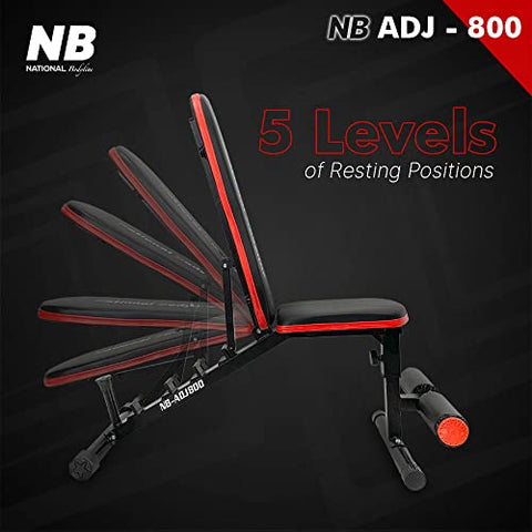 Image of National Bodyline Manual Adjustable Weight Bench Full Body Workout Machine, Foldable Inclined Decline Flat Fitness Home Gym Bench Press ( Black) - Weight Capacity: 150 Kg
