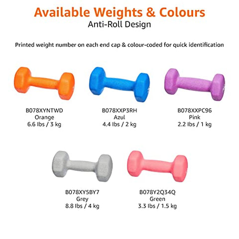 Image of Amazon Basics Neoprene Fixed Dumbbell Pair, 2 x 4Kg, Grey