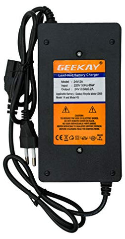 Image of Geekay Original Lead Acid Gel Batteries DC -2 AMP Electric Bicycle Kit Charger | for 24 V 250 Watt PMDC Motor Kit DC-2A Black (USE ONLY for Electric Cycle)