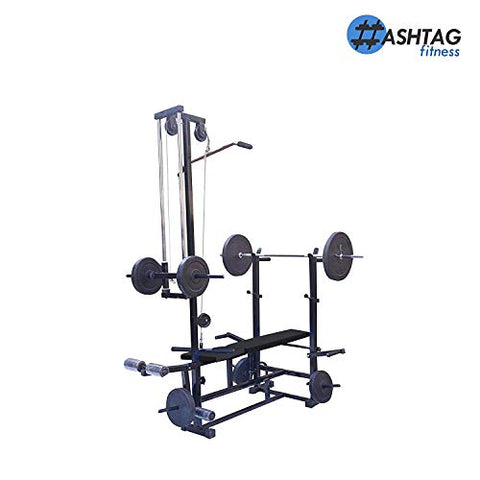 Image of Hashtag Fitness 20 In 1 Home Gym Equipment 60 Kg With Preacher Flat Bench Home Gym Set, Black (PVC)