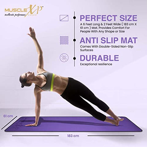 Image of MuscleXP EVA Yoga Mat with Carrying Strap for Gym Workout and Yoga Exercise with 6mm Thickness, Anti-Slip Yoga Mat for Men & Women Fitness (Purple)