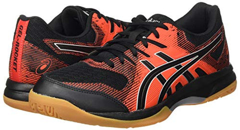 Image of ASICS Men's Gel-Rocket 9 Black/Fiery Red Leather Indoor Court Shoes-11 UK (46.5 EU) (12 US) (1071A030)