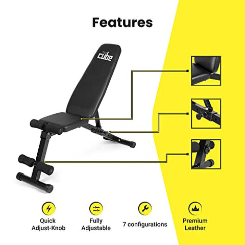Image of The Cube Club Adjustable & Foldable Gym Bench - Limit: 150kg | Incline, Decline, and Flat | Bench Press for Home Gym | Chest Workout Equipment | Strength Training Equipment (Standard)