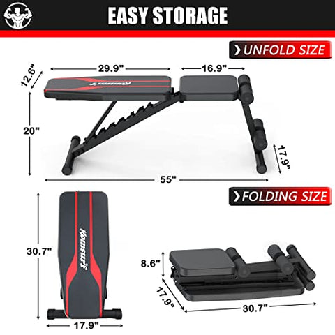 Image of KOMSURF Weight Bench, Adjustable Workout Bench, Exercise Bench Press for Home Gym, Foldable Equipment Body Gym System, Strength Training Bench for Full Body Workout