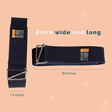 Image of WiseLife Yoga Stretch Belt/Strap - Navy Blue | Best for Daily Stretching, Yoga, Pilates, Physical Therapy, Fitness | 8 Feet Premium Cotton Strech Band