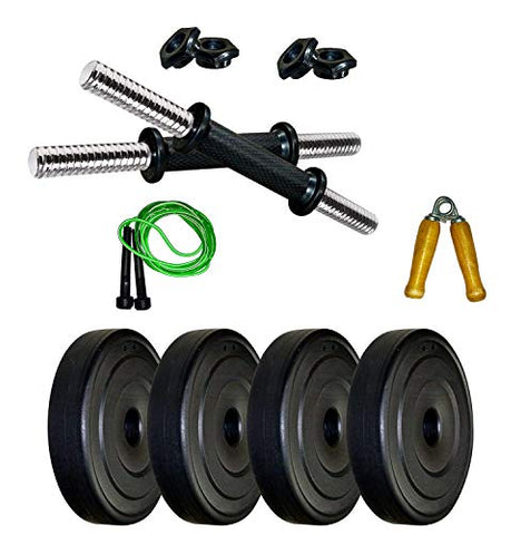 Image of NST Fitness Adjustable Dumbell Set 2 KG PVC/PVC Dumbbell Set, Skipping Rope, with Wooden Hand Grip for Compelety Exercise for Boys, Girls, Gens, Womens